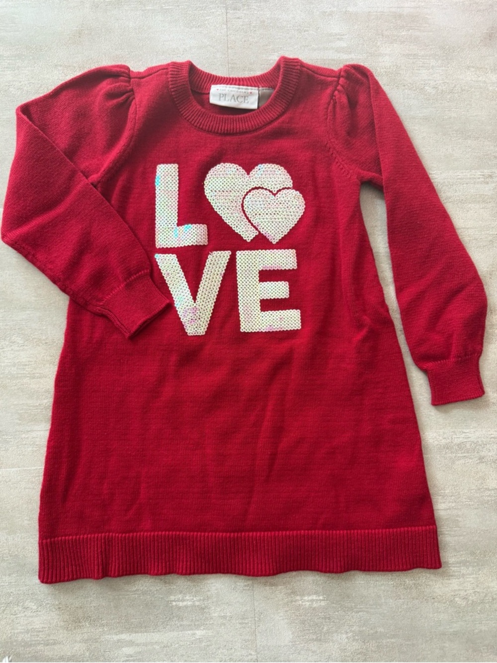 The Children's Place Red Knit 'LOVE' Heart Sweater Dress Girls 3T